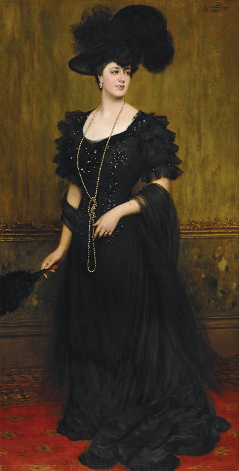 Eugen von Blaas (1843 - 1931) Bildnis der Madame Lebreton, 1908, Öl auf Leinwand, 225 x 116 cm, Schätzwert € 150.000 - 200.000, Auktion 9. November 2020