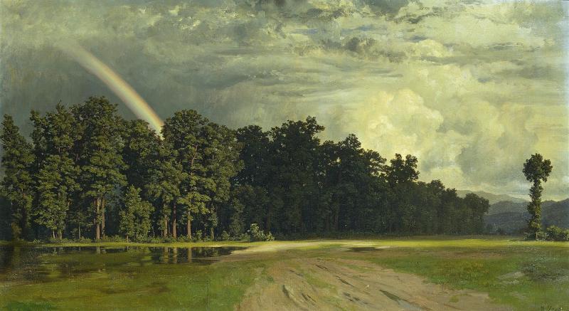 Robert Zünd, Gewitterlandschaft mit Regenbogen (Eichwäldli), 1859 Öl auf Leinwand, 43 x 76.8 cm, Kunstmuseum Luzern, Leihgabe aus Privatbesitz