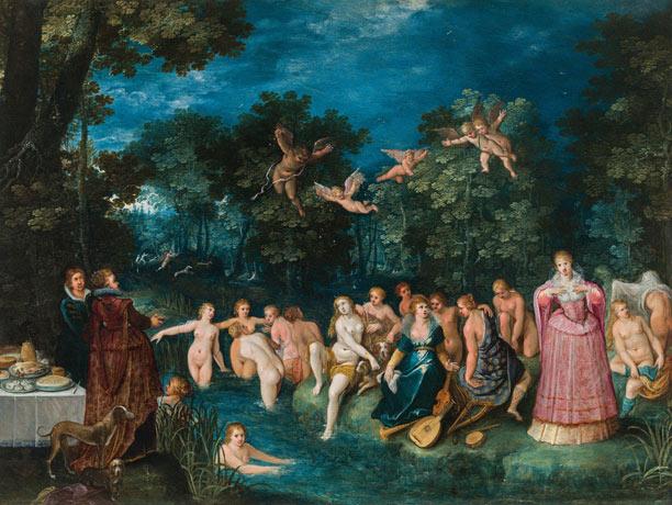 Frans Francken der Jüngere Die Göttin Diana – als dreigestaltige Mondgöttin der Fruchtbarkeit, der Jagd und der Hexerei, um 1606 Öl auf Kupfer 50,5 x 66,5 cm 100 000 – 200 000 €