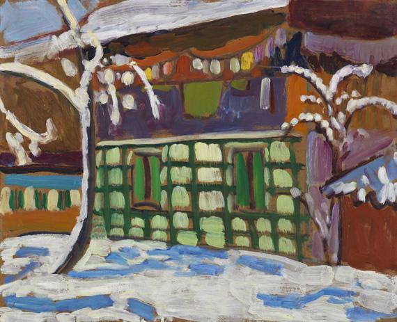 119002316 Gabriele Münter Haus mit Schneebäumen in Kochel, 1908/09. Öl auf Malpappe Schätzpreis: € 200.000 - 300.000