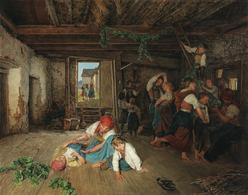 Ferdinand Georg Waldmüller (Wien 1793–1865 Hinterbrühl) Vorbereitung zum Weinlesefest, signiert, datiert Waldmüller (18)60, Öl auf Holz, 63,5 x 81 cm, erzielter Preis € 296.100