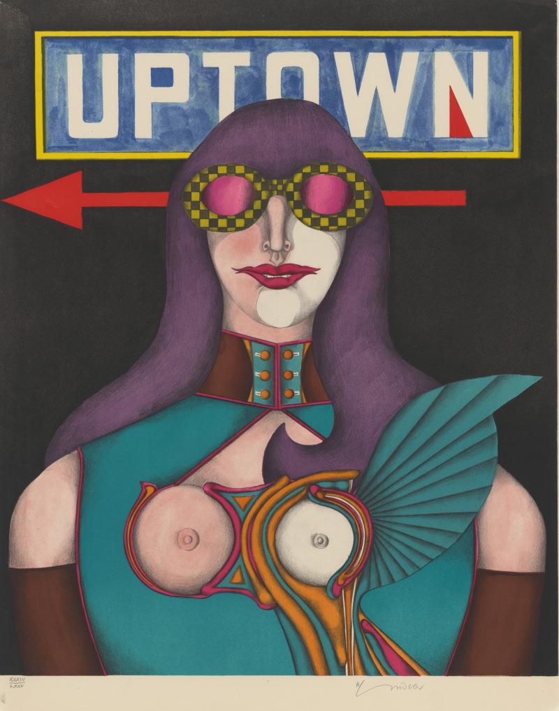 Richard Lindner (1901–1978) Up Town (aus der Serie Fun City), 1971 Lithographie mit Lichtdruck, 65,5 x 51 cm Hamburger Kunsthalle, Kupferstich- kabinett / bpk © VG Bild-Kunst, Bonn 2021 Foto: Christoph Irrgang