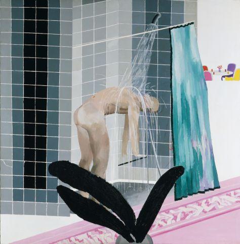 David Hockney, Man in Shower in Beverly Hills, 1964, Acryl auf Leinwand, 166,4 x 166,4 cm / 65 1/2 x 65 1/2" © David Hockney, Collection Tate, U.K.