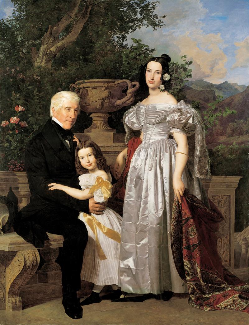 Ferdinand Georg Waldmüller, Der fürstlich Esterházy'sche Rat Mathias Kerzmann mit seiner zweiten Gattin Maria Helena, geb. Mikolischütz, und Tochter Maria, 1835  © Belvedere, Wien