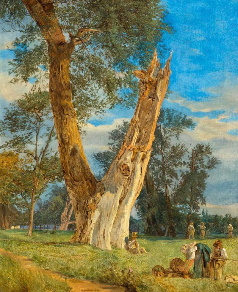 FERDINAND GEORG WALDMÜLLER  Parthie aus dem Prater. 1833.  Öl auf Holz. 31 × 25,5 cm.  Ergebnis: CHF 73 000