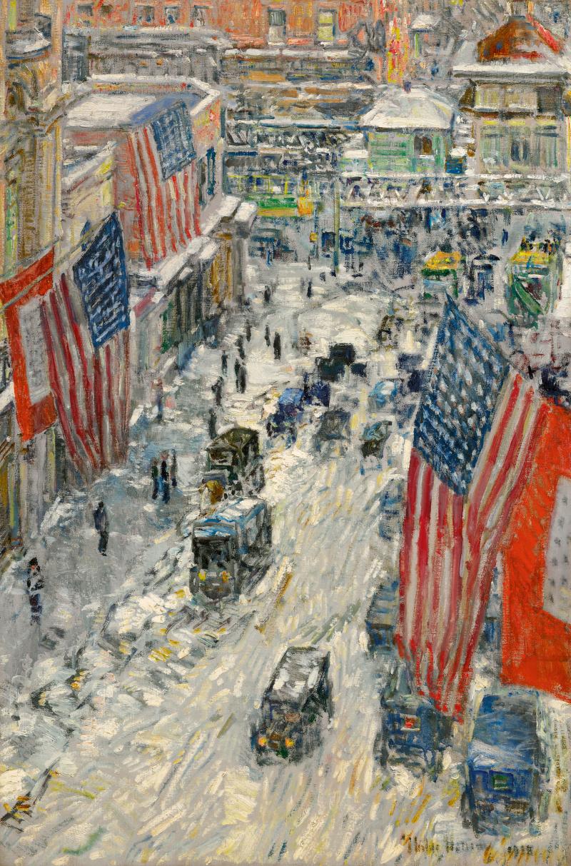 10680 Childe Hassam, Flags on 57th Street, Winter 1918