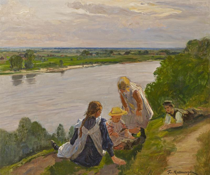 Friedrich Kallmorgen (1856 – 1924)  Kindergruppe am Hochufer der Elbe bei Lauenburg | 1910 | Öl auf Leinwand | 98,5 x 115cm Taxe: 30.000 – 40.000 €