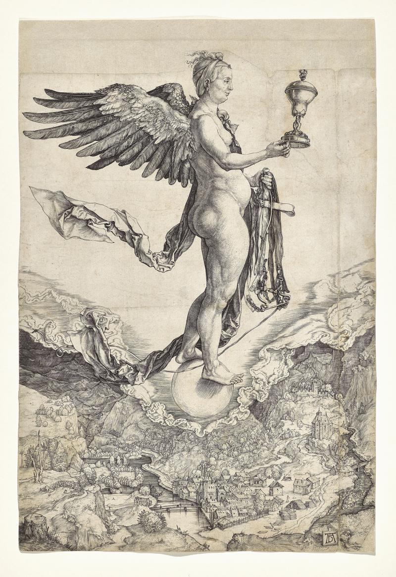 Albrecht Dürer, Nemesis (Das große Glück), um 1501 Kupferstich Dauerleihgabe Stift Stams   © TLM