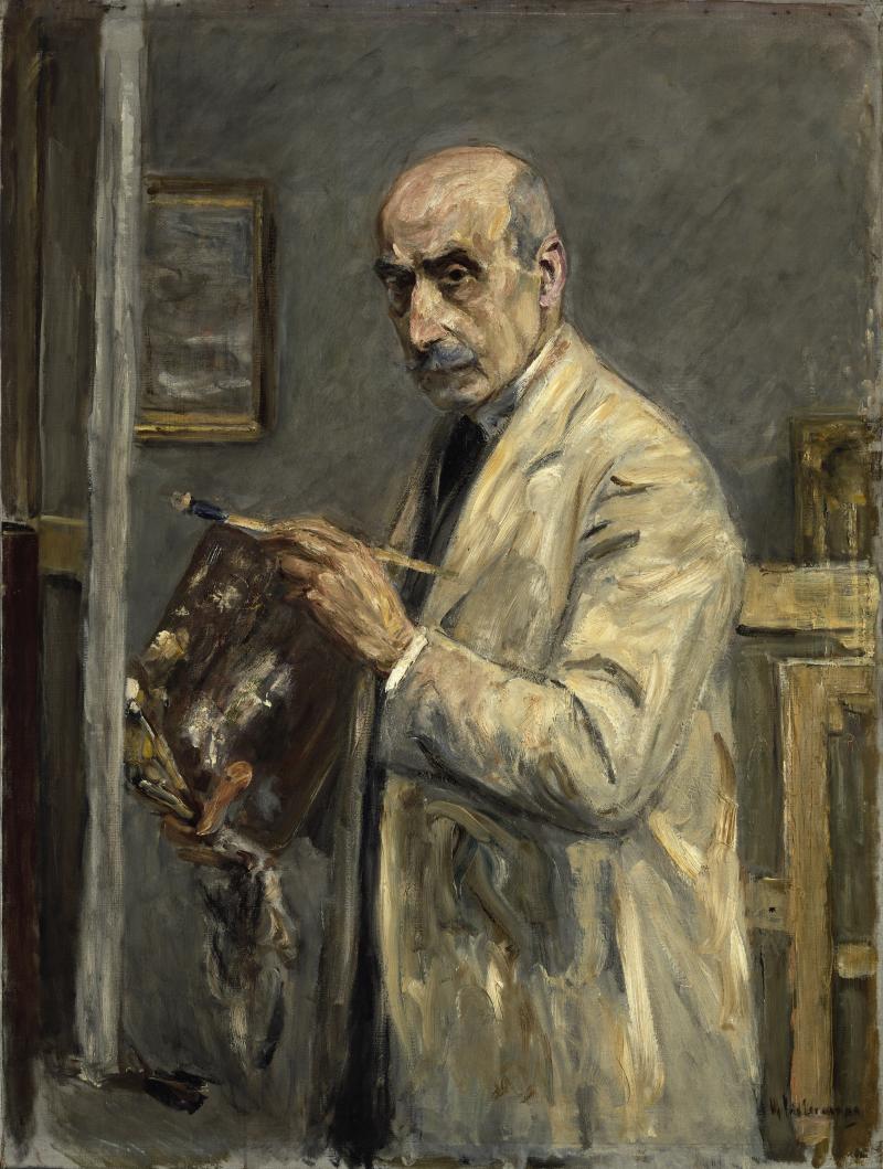 Max Liebermann: Selbstbildnis im Malkittel, um 1922, Öl auf Leinwand, Bayerische Staatsgemäldesammlungen – Neue Pinakothek, München © Bayerische Staatsgemäldesammlungen Achtung: Dieses Gemälde ist erst ab November in Schweinfurt zu sehen!