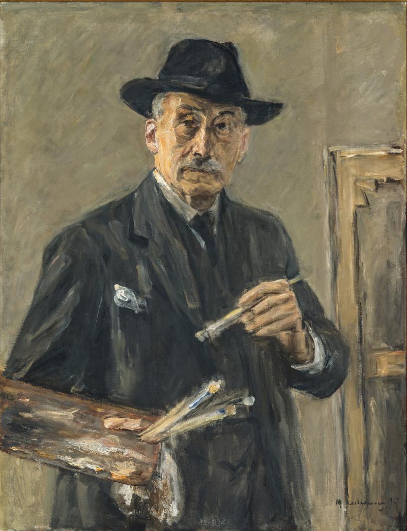 Max Liebermann: Selbstbildnis im Anzug mit Hut, stehend mit Palette, 1927, Öl auf Leinwand, Museum Georg Schäfer, Schweinfurt © Museum Georg Schäfer, Schweinfurt