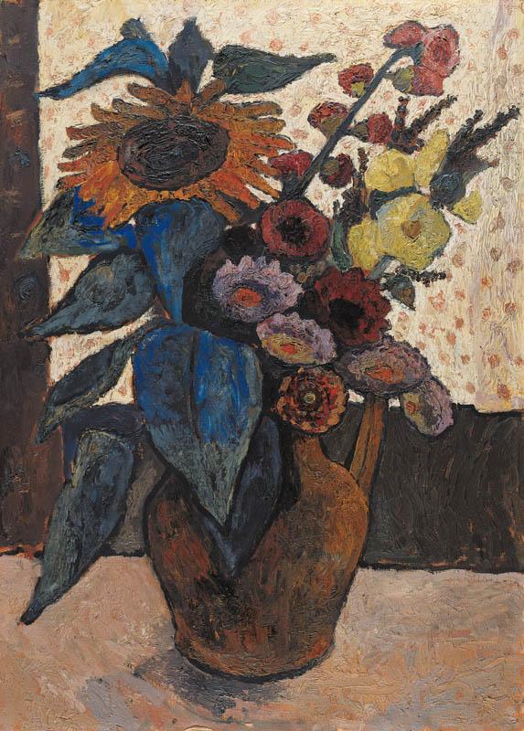 Paula Modersohn-Becker, Stillleben mit Sonnenblumen, Stockrosen und Georginen, 1907, Kunsthalle Bremen – Der Kunstverein in Bremen