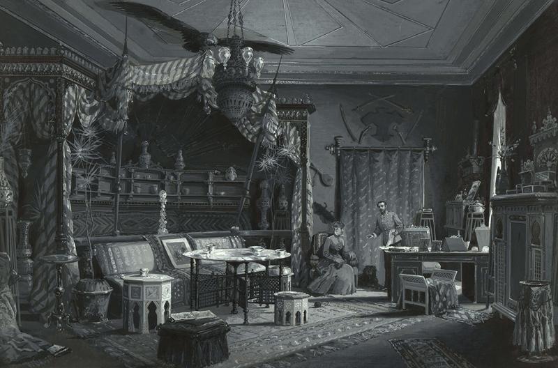 Wilhelm Gause: Das türkische Zimmer von Kronprinz Rudolf in der Wiener Hofburg, 1885. Quelle: Über Land und Meer – Allgemeine Ilustrirte Zeitung, XXVIII (1886) I, 7. Wien Museum