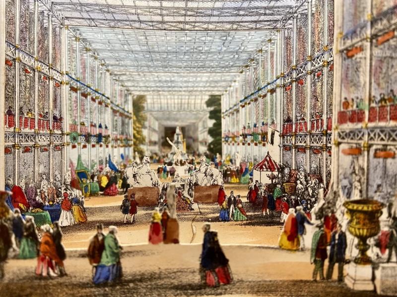 Faltperspektive mit der Innenansicht des Crystal Palace der Londoner Weltausstellung von 1851, zehn kolorierte Lithografien, 1851, Private Sammlung © Collection H. G.