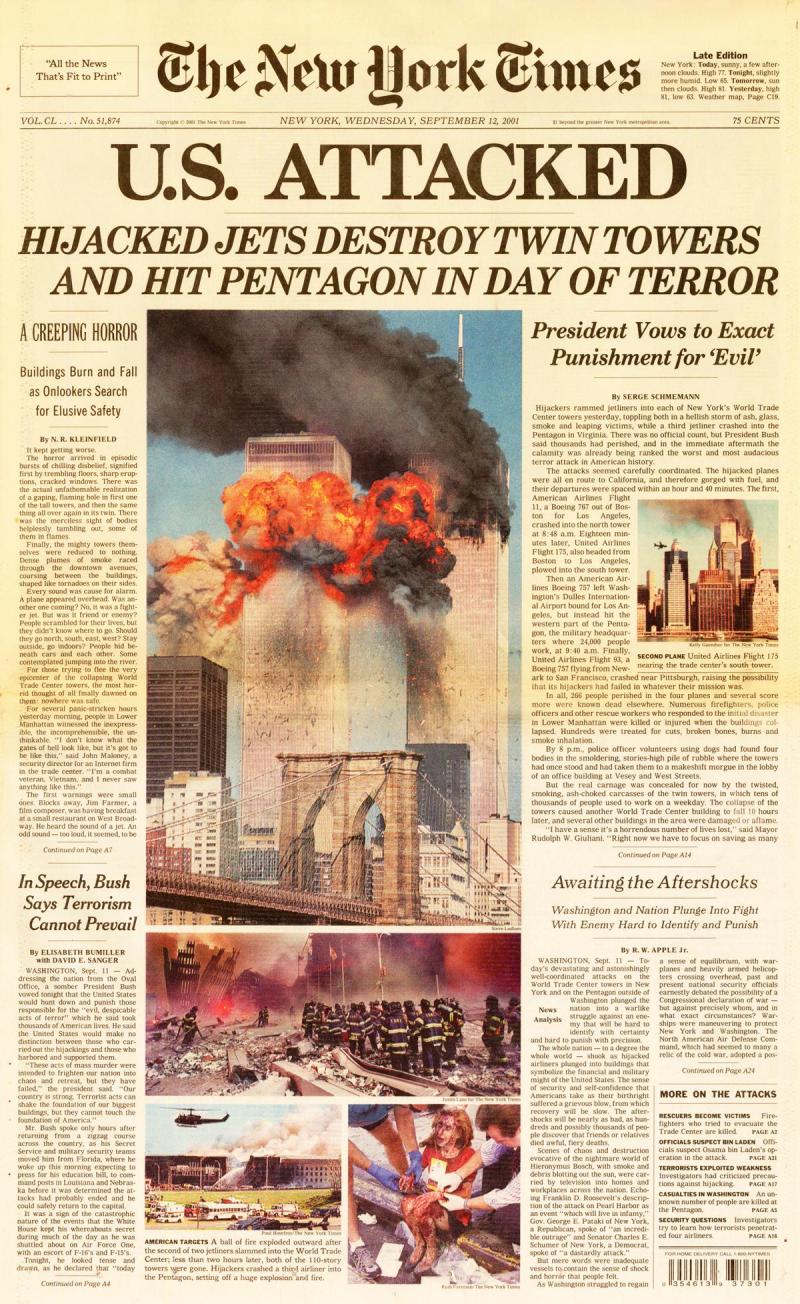 New York Times, 12.09.2001 (c) Sammlung Deutsches Zeitungsmuseum (Stiftung Saarländischer Kulturbesitz)