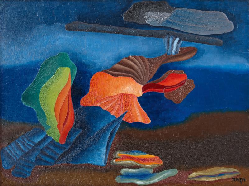 Toyen (1902–1980) Noc v Oceánii / Eine Nacht in Ozeanien / Night in Oceania, 1931 Öl auf Leinwand, 86,5 × 129,5 cm Regionalgalerie der schönen Künste, Zlín © VG Bild-Kunst, Bonn 2021 Foto: © Krajská galerie výtvarného u