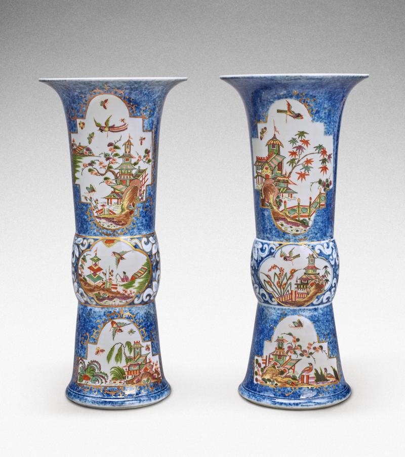 10776 Lot 49 An extremely rare pair of Meissen Augustus Rex underglaze-blue-ground beaker vases