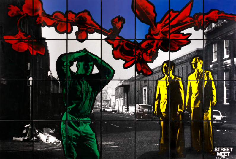 Gilbert & GeorgeSTREET MEET, 1982Mixed media, 28 panels241 x 350 cm (94.88 x 137.8 in)(GG 1351)