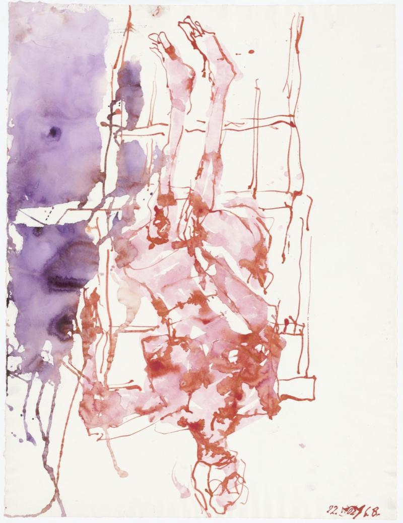 Georg Baselitz Photo: Jochen Littkemann Ohne Titel, 2021 Red ink and watercolor on paper 66 x 50,2 cm (25,98 x 19,76 in)