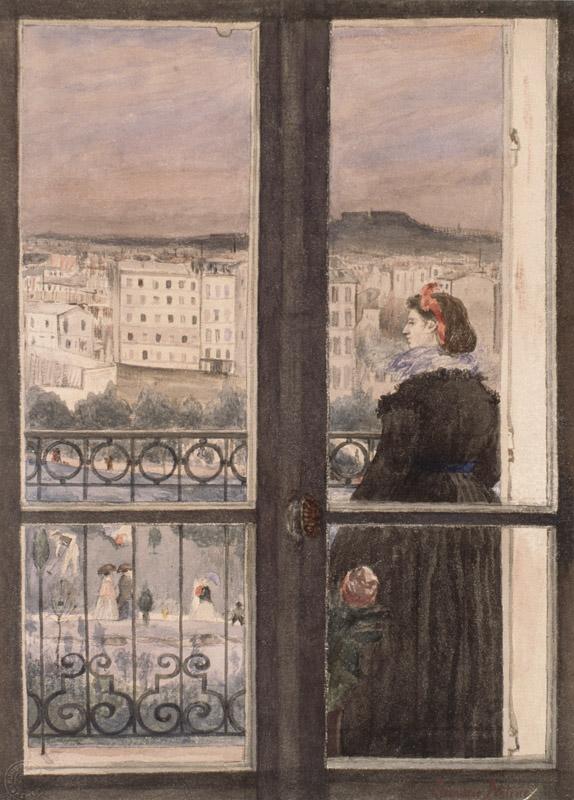 Zacharie Astruc, Dame auf ihrem Balkon, um 1867 Aquarell, 29 x 21 cm, Kunsthalle Bremen Der Kunstverein in Bremen