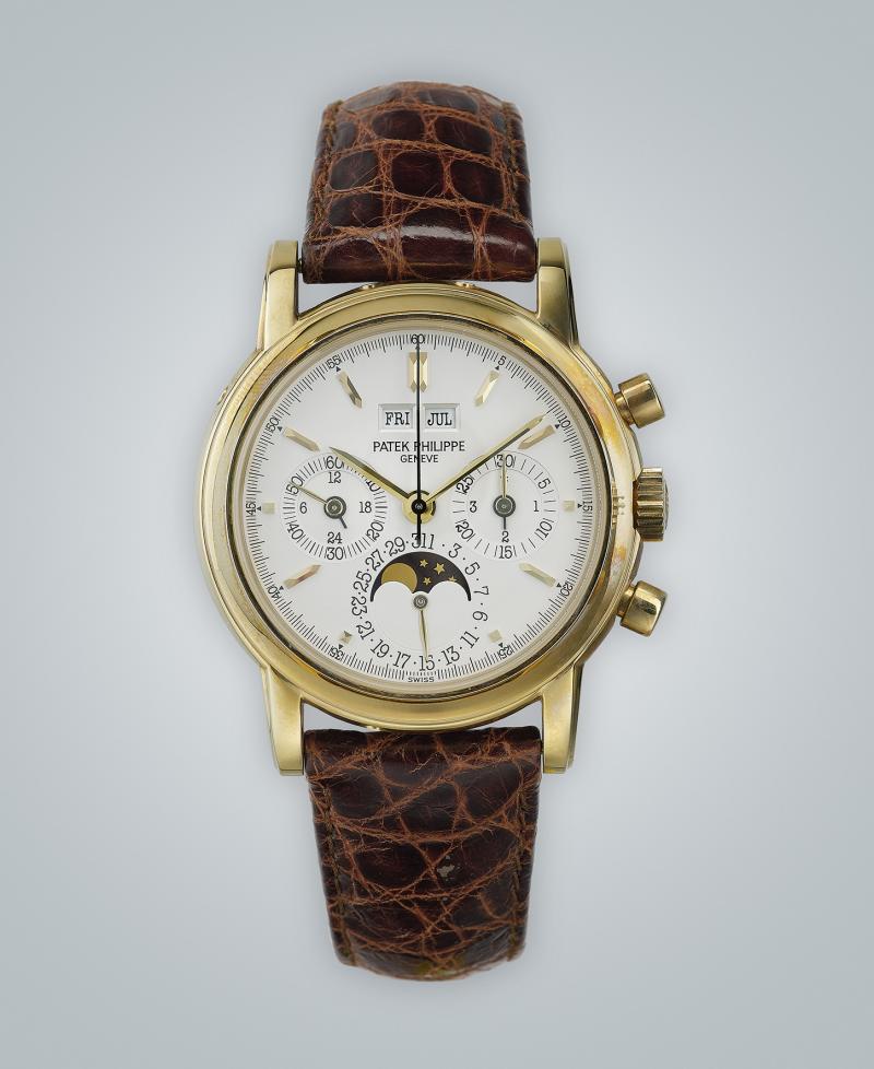 Patek Philippe, Perpetual Calendar Chronograph mit ewigem Kalender und Stoppfunktion, Referenz 3970 E, um 1994, verglaster Boden, Schätzwert € 40.000–60.000