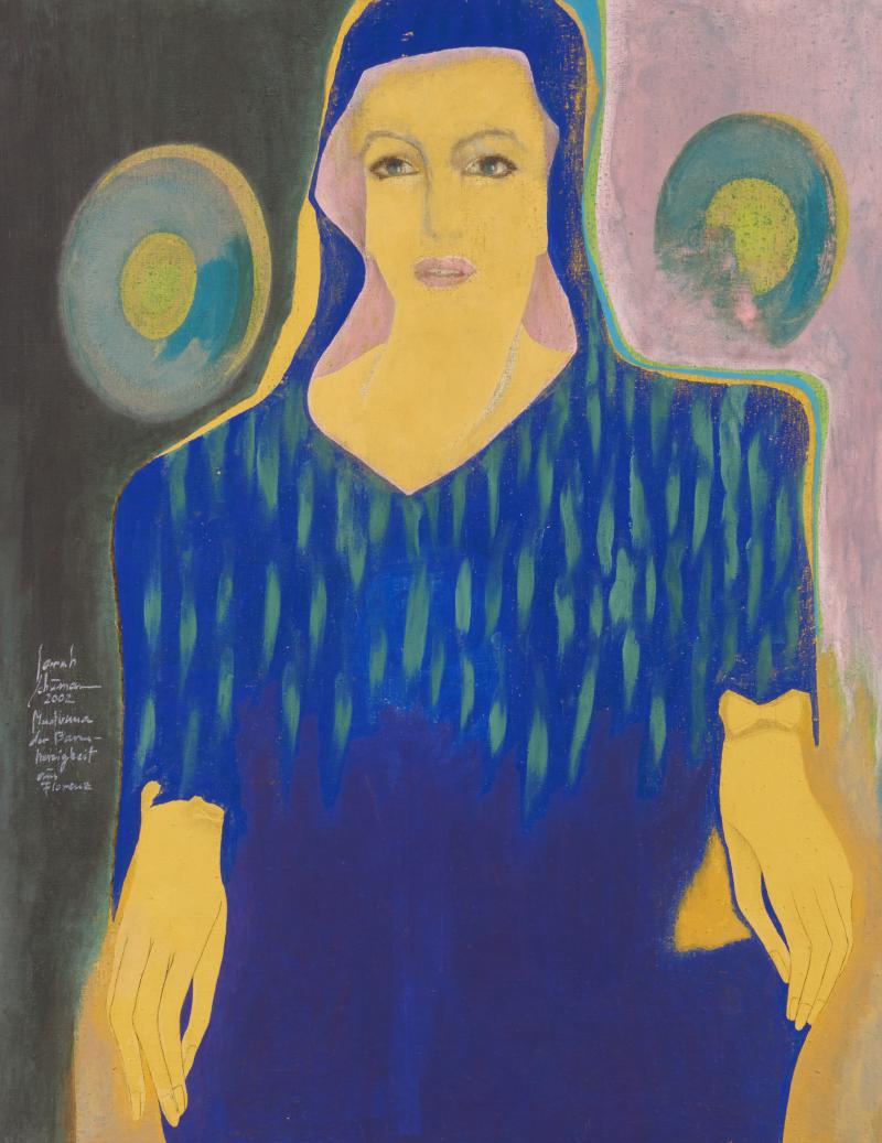 Sarah Schumann (1933 –2019)“ Madonna der Barmherzigkeit aus Florenz”| 2002 | Pigmentmalerei auf Leinwand | 130 x 102 cmSchätzpreis: € 8.000 –12.000