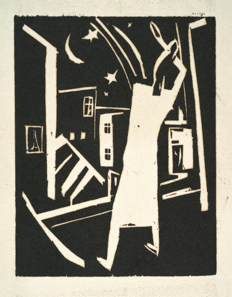 Heinrich Stegemann, Frau auf dem Balkon, Mond und Sterne betrachtend, 1921