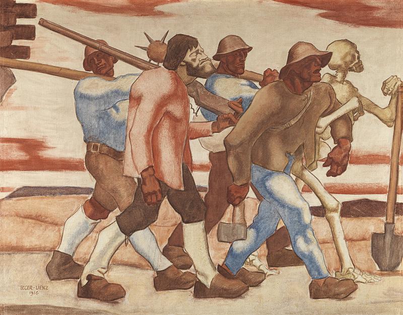 Albin Egger-Lienz "Totentanz 1809", signiert, datiert, Egger-Lienz 1916, Kasein auf Leinwand, 130 x 165 cm, Variante der vierten Version (Eigentum Leopold Museum – Kirschl M 352), erzielter Preis € 1.031.930 Weltrekordpreis