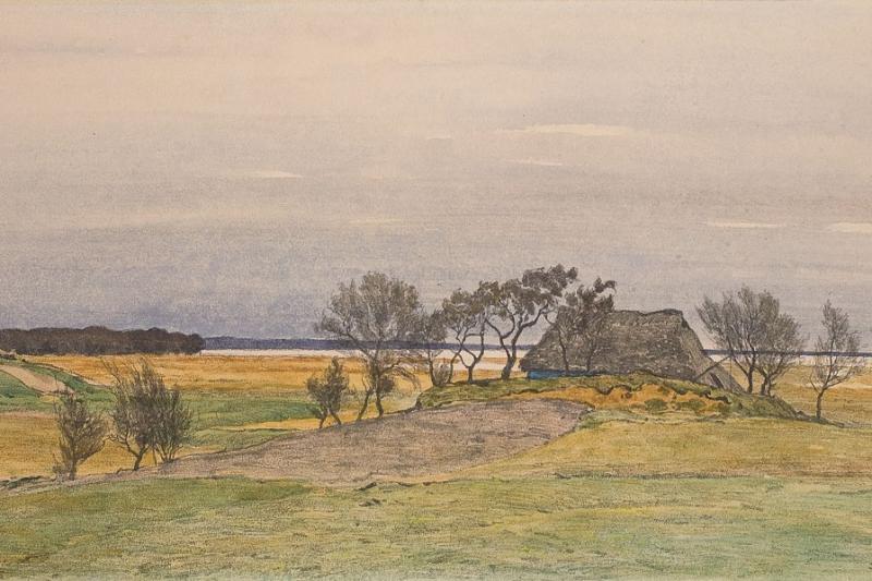 Paul Müller-Kaempff, Sommer am Dornenhaus (Ausschnitt), o. J. (nach 1906), Farbstifte, 25,5 x 50 cm, Romantikhotel Namenlos & Fischerwiege Ahrenshoop (c) kunstmuseum-ahrenshoop.de