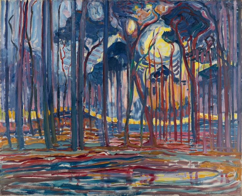 Piet Mondrian, Wald bei Oele, 1908  Öl auf Leinwand, 128 × 158 cm Kunstmuseum Den Haag, Niederlande, Vermächtnis Salomon B. Slijper © 2022 Mondrian/Holtzman Trust Foto: Kunstmuseum Den Haag