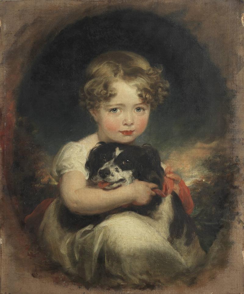 Bonhams, Thomas Lawrence 1769-1830 Portrait of Jane Allnutt with her pet spaniel 1821-22 Oil on canvas 61.3 × 50.4 cm. (24 ⅛ × 19 ⅔ in.) £150,000-250,000