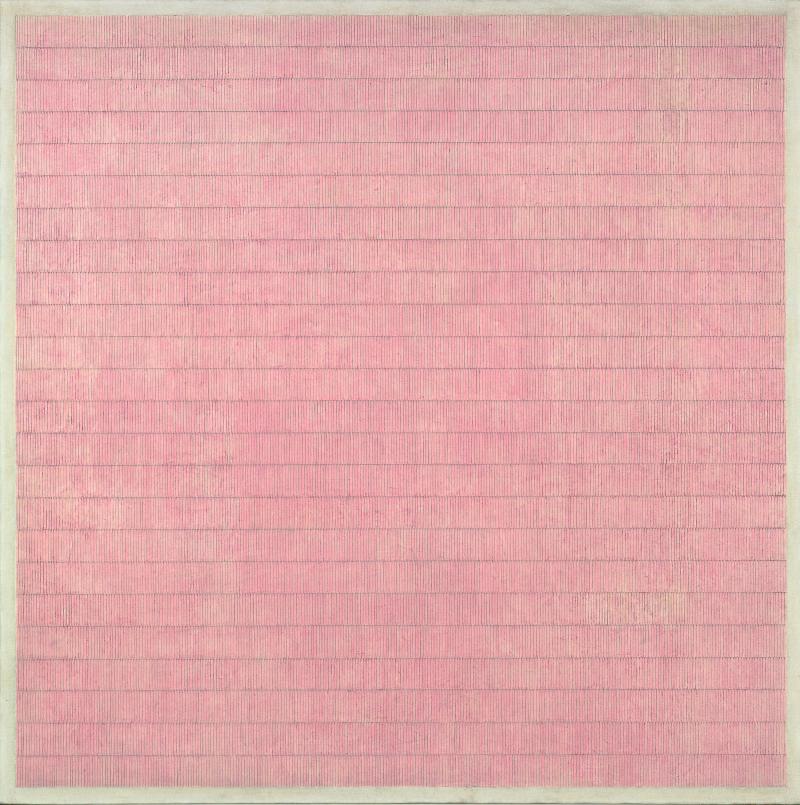 Agnes Martin, Flower in the Wind, 1963  Öl und Bleistift auf Leinwand, 191 x 191 cm Daros Collection, Schweiz © Agnes Martin Foundation, New York / 2022, ProLitteris, Zurich