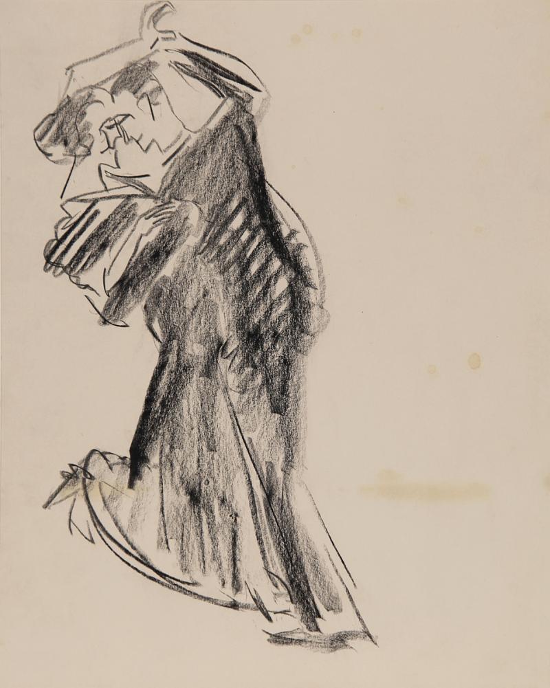 Ernst Ludwig Kirchner, Klassisches Tanzpaar in Abendrobe (Königstein), 1923, Schwarze Kreide, 31,5 x 25 cm