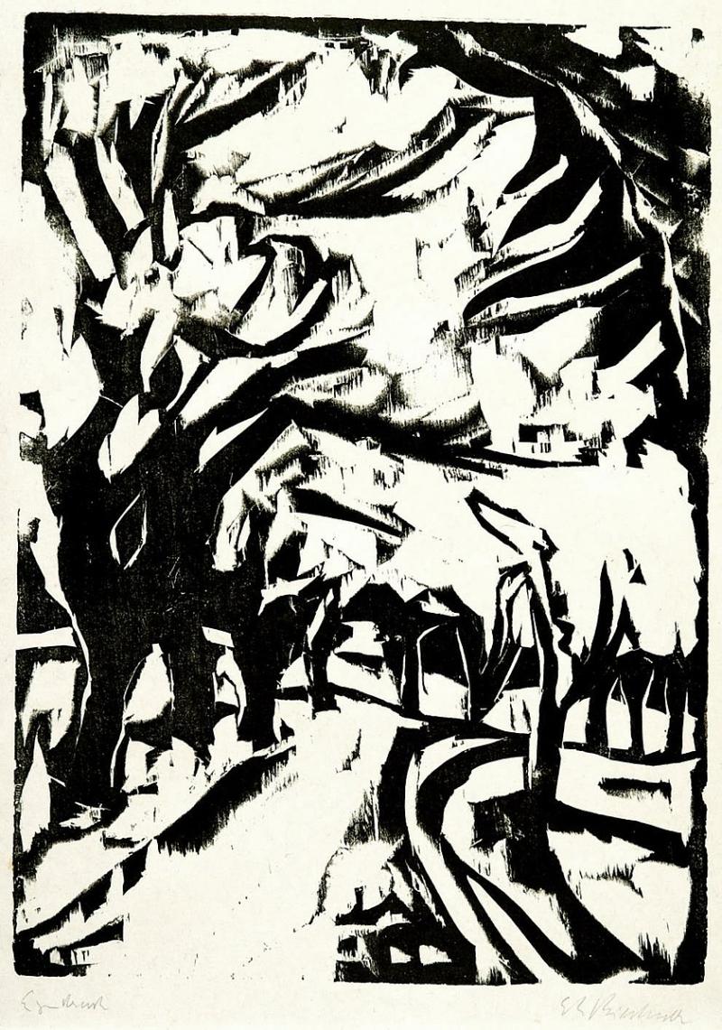 Ernst Ludwig Kirchner, Blühende Bäume, 1909, Holzschnitt, 51 x 31,7 cm