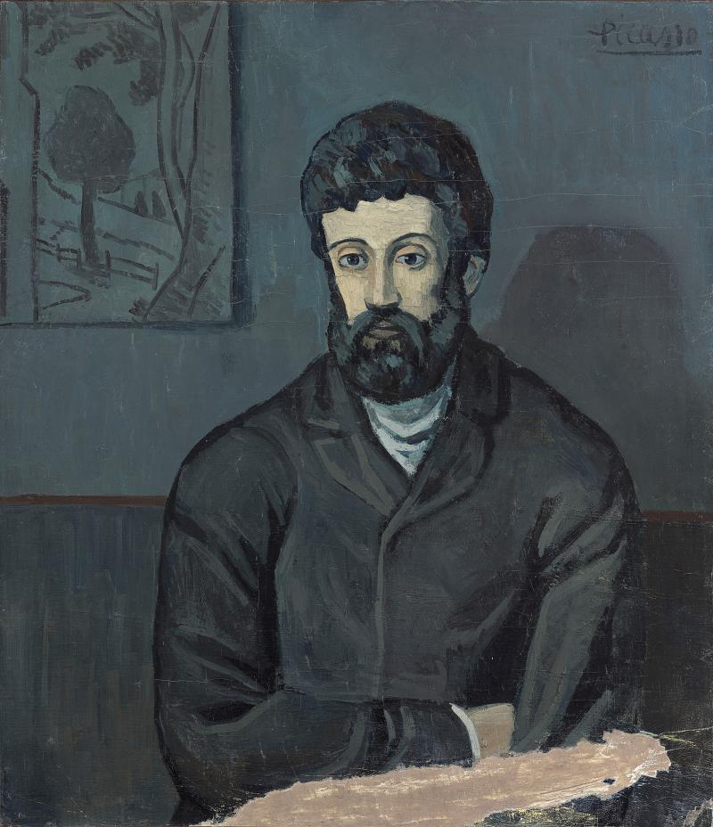 Pablo Picasso Spanish 1881–1973 Portrait of a man (Portrait d’homme) winter 1902–03 oil on canvas 93.0 x 78.0 cm Musée national Picasso-Paris Donated in lieu of tax, 1979 © Succession Picasso/Copyright Agency, 2022 Photo © RMN-Grand Palais (Musée national Picasso-Paris) / Mathieu Rabeau