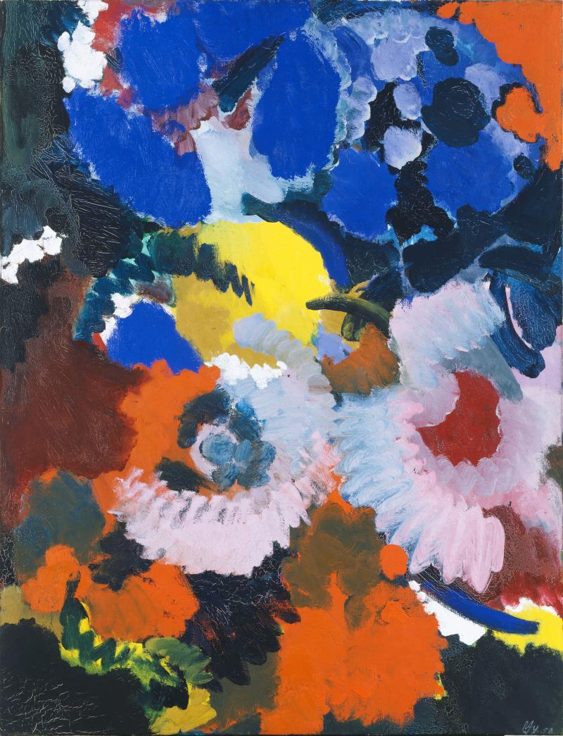 Ernst Wilhelm Nay (1902–1968) Akkord in Rot und Blau, 1958 Öl auf Leinwand, 116 x 98 cm Hamburger Kunsthalle © VG Bild-Kunst, Bonn 2022 / Ernst Wilhelm Nay Stiftung / Hamburger Kunsthalle / bpk Foto: Elke Walford