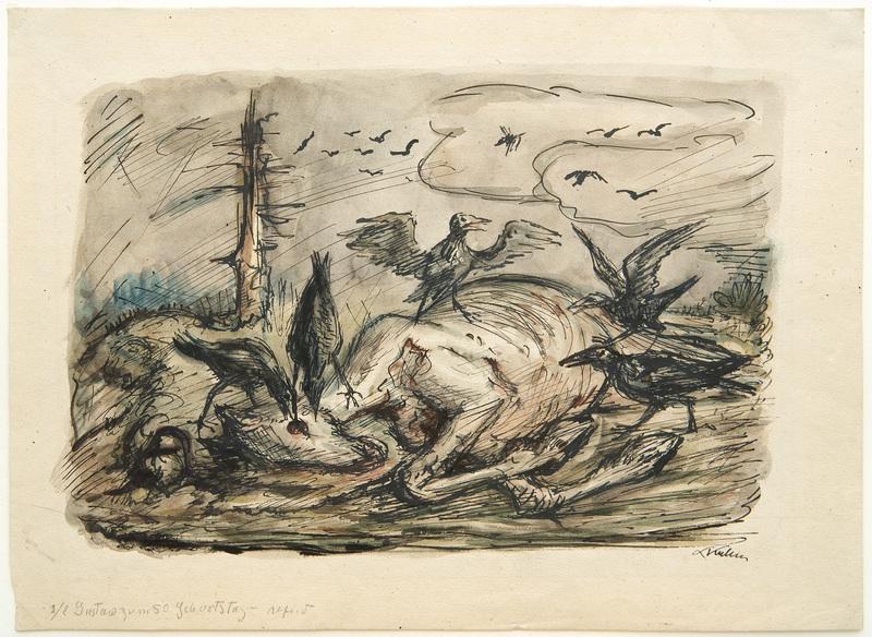 Alfred Kubin Pferdekadaver um 1935 Tusche und Aquarell auf Katasterpapier 318 × 428 mm (12,5 × 16,9 in)