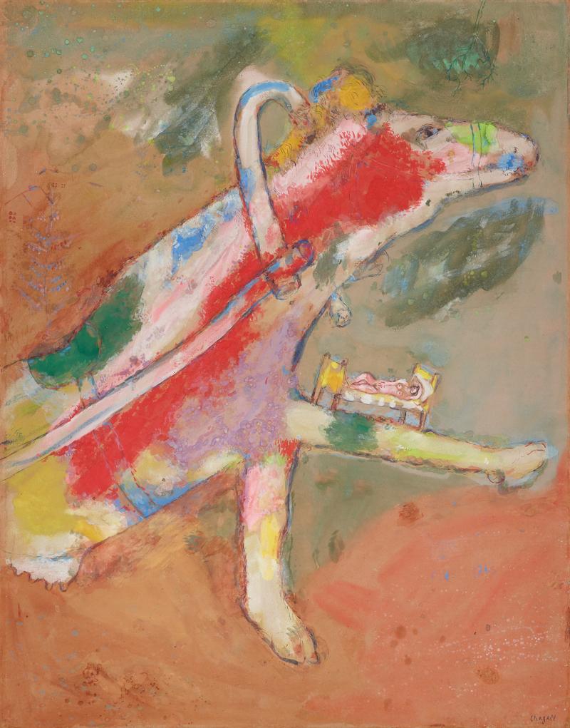 Marc Chagall, Animal fabuleux; Fabel-Tier, 1926/27, Aquarell, Gouache, Pastellkreide © Dorotheum