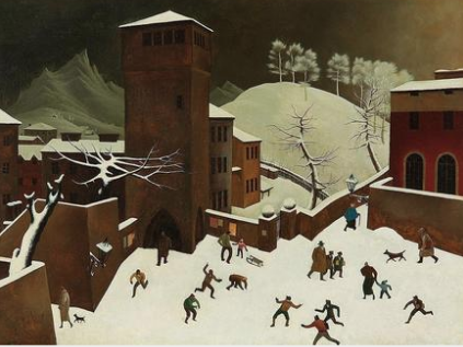 FRANZ SEDLACEK (Breslau 1891 - 1945 verschollen) Winterlandschaft mit Turm, 1933 Öl/Holz, 47,1 x 63 cm   Startgebot: €300,000 Schätzp €400,000 - €800,000