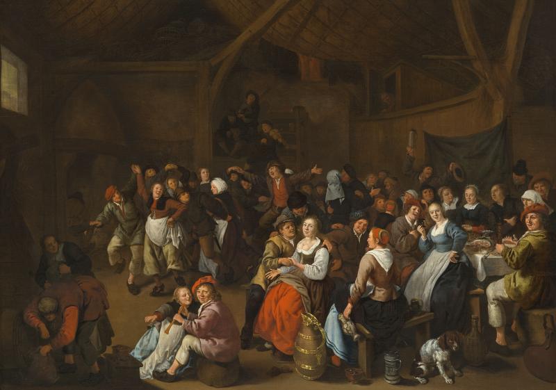 Jan Miense Molenaer (1609/10 – 1668) Bauernhochzeit Öl auf Leinwand, 93 x 133 cm Monogrammiert unten rechts auf der Ledertasche: JM (ligiert) Ergebnis: € 350.000,-