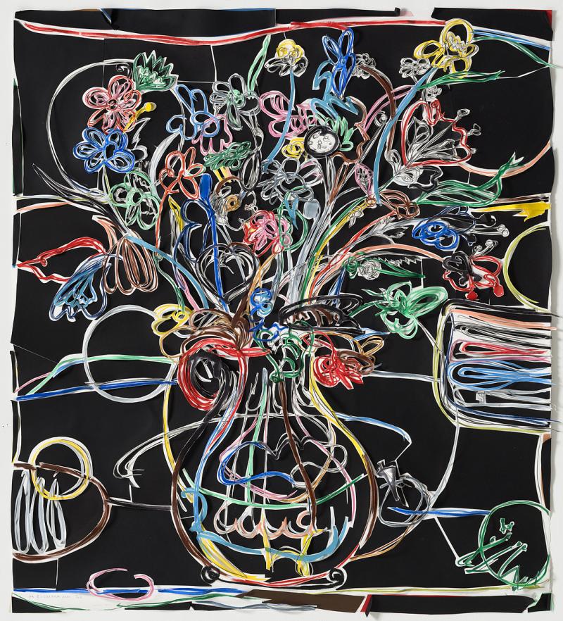 Marion Eichmann - Vase mit farbigen Blumen, 2022, Ölpastell, Graphit, Papier auf Papier,, H/B: 168 x 152 cm