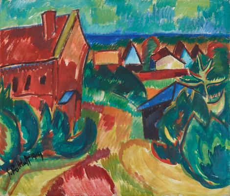 Karl Schmidt-Rottluff, Kurische Nehrung, 1914  Karl Schmidt-Rottluff Kurische Nehrung, 1914 Mischtechnik auf Leinwand Museum Folkwang, Essen © VG Bild-Kunst, Bonn, 2022, Foto: Museum Folkwang, Jens Nober