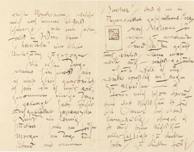 Brief von Gustav Klimt am Attersee an Maria „Mizzi“ Zimmermann in Wien, mit skizziertem Motivsucher, 03.08.1902, © Klimt-Foundation, Wien