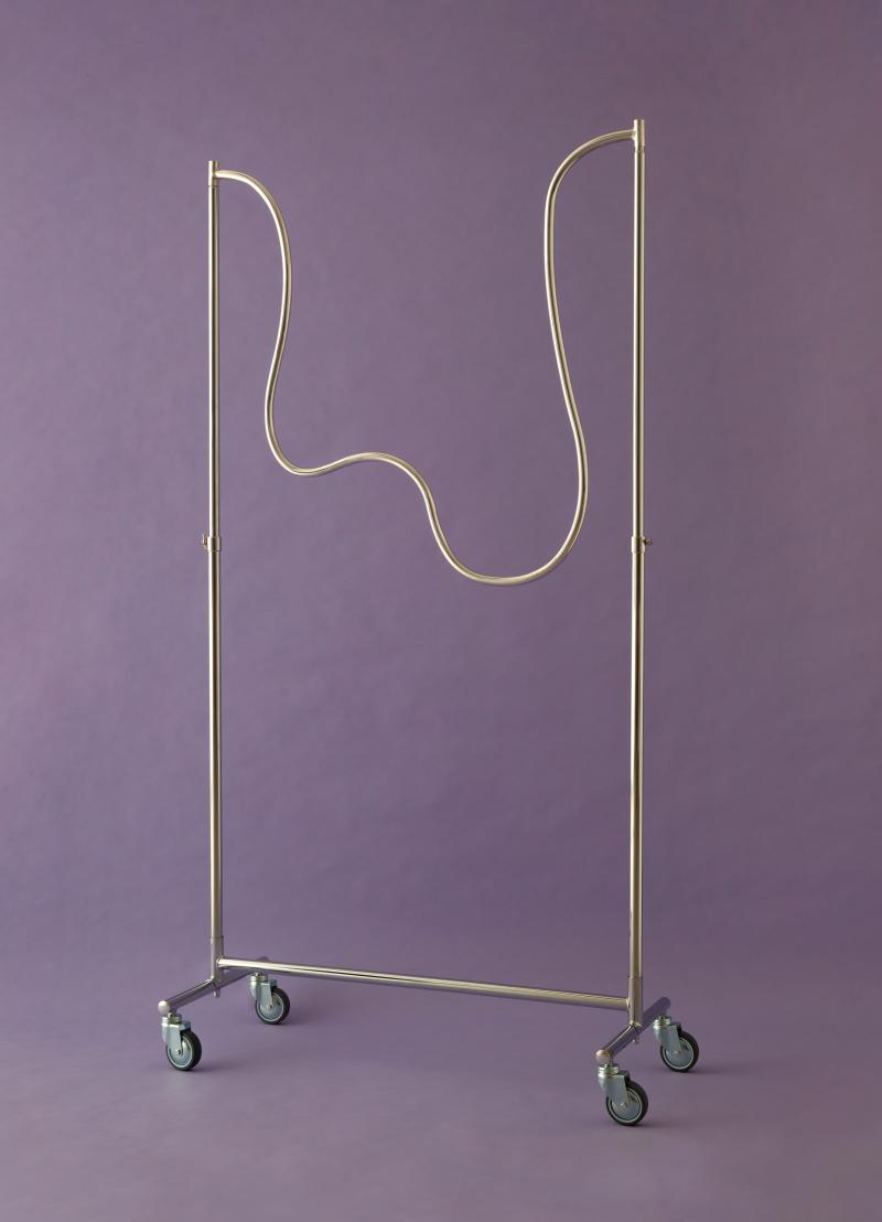 Stefanie Moshammer, Bougie on a budget, 2022, chrom plated steel, rubber tires, 150x92x41cm