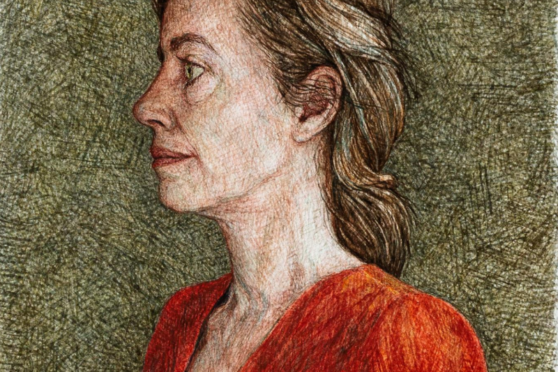 Dylan Jonas Stone, Harriet Evans-Lombe (Detail), Pencil and watercolour, 3.5 × 2.5 in. Framed: 9.5 x 8.25 in. Courtesy of Abbott and Holder