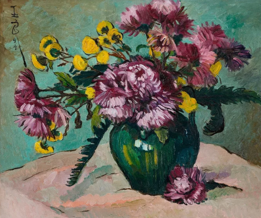 Pan Yuliang, Bouquet de chrysanthèmes roses . Lot sold for 6,048,000 HKD