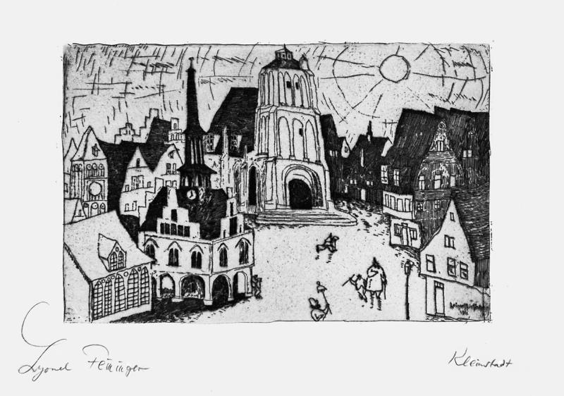 Lyonel Feininger: Kleinstadt, Sonnenaufgang, 1911, Radierung; Stadtmuseum Tübingen