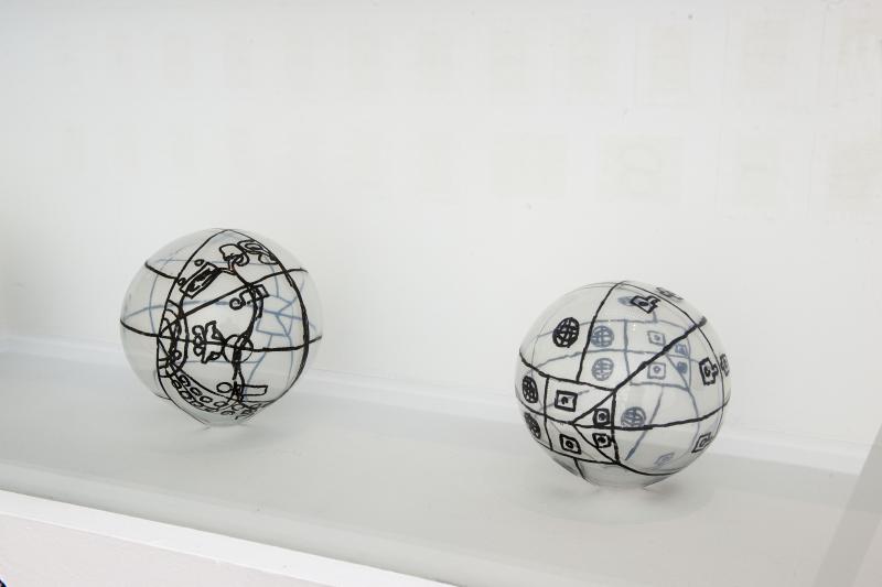 Matt Mullican, Untitled (Exhibition Pavilion: Six glass balls), 1998, exhibition view at Musée des Arts Contemporains Grand Hornu 2020, © Philippe De Gobert