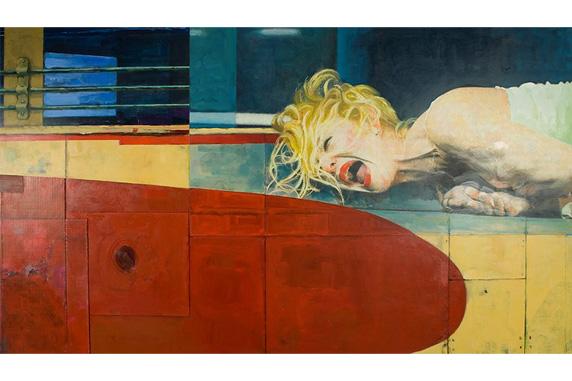 Xenia Hausner, “Out of Breath I”, 2005, Mixed Media, 145 x 260 cm, Bild: Zimmermann Kratochwill, Xenia Hausner, Bildrecht Wien, 2022