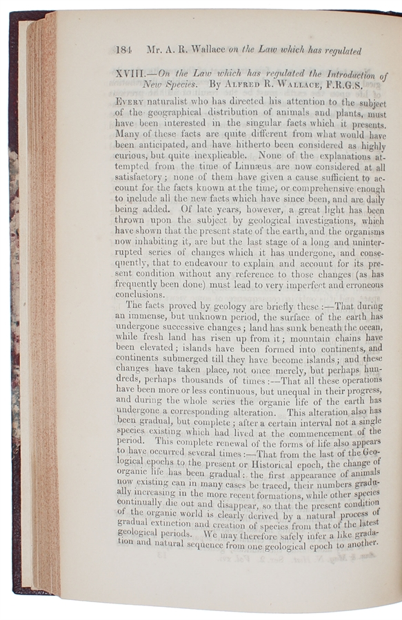 INAUGURATING THE DISCOVERY OF THE ORIGIN OF SPECIES WALLACE, ALFRED RUSSEL