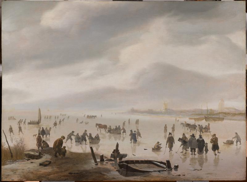 Bijl-van Urk Masterpaintings Jacob Esselens (Amsterdam 1627 - Amsterdam 1687)  Winter Landscape with Skaters Oil on panel 48.8 x 66 cm Circa 1655-60